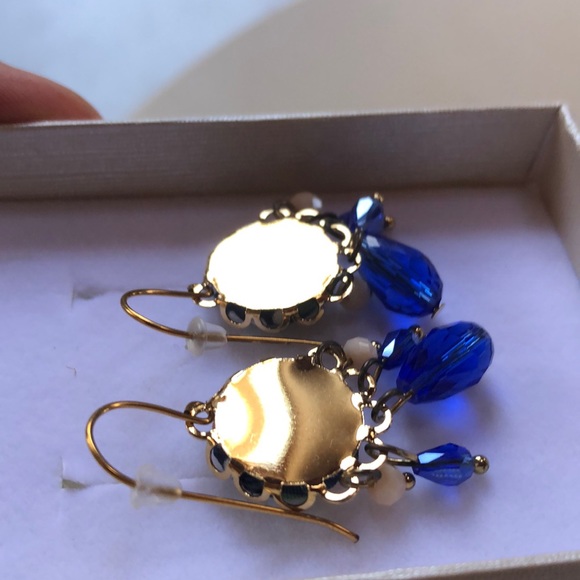 NIB Blue Made in Israel earrings jewel and fabric Gold - Picture 4 of 5
